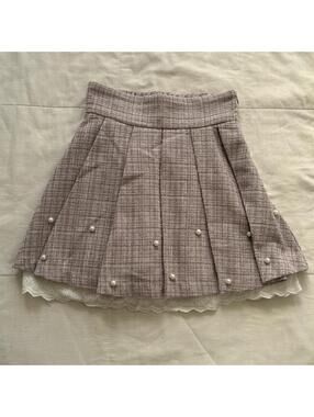 Ank Rouge Size XS Blush Pink Tweed Pearl Skater Skirt Himekaji Coquette Princess